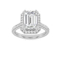 2.5CTW Emerald Shaped Lab Grown Diamond (F/VS) Halo Accented Engagement Ring in 14K Gold