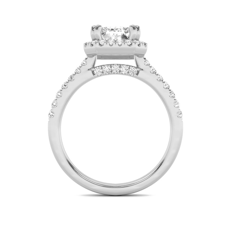 2.5CTW Emerald Shaped Lab Grown Diamond (F/VS) Halo Accented Engagement Ring in 14K Gold