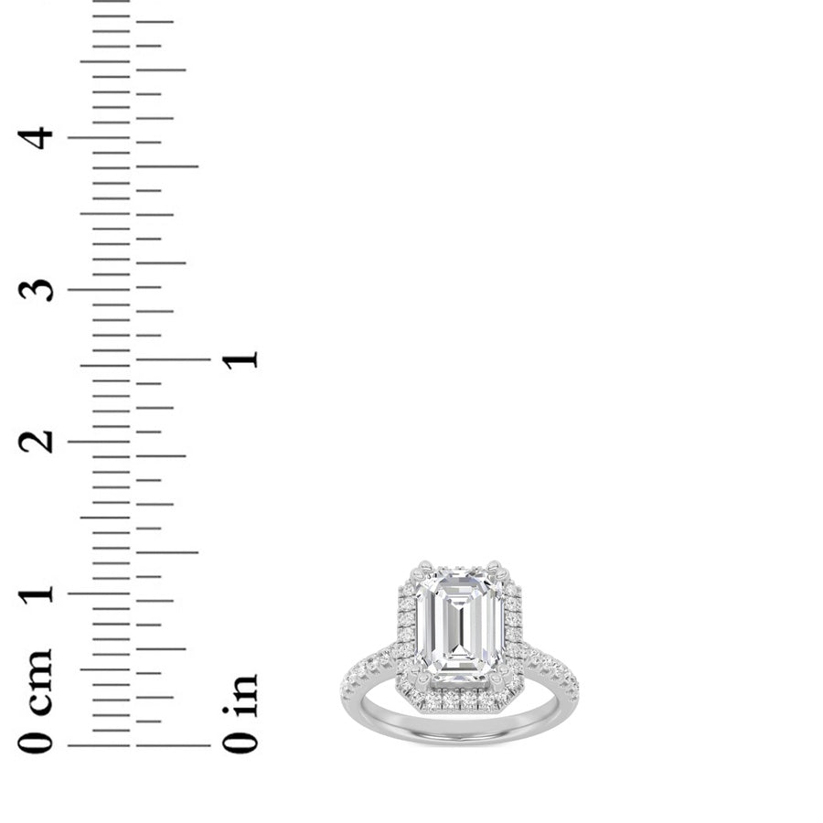 2.5CTW Emerald Shaped Lab Grown Diamond (F/VS) Halo Accented Engagement Ring in 14K Gold