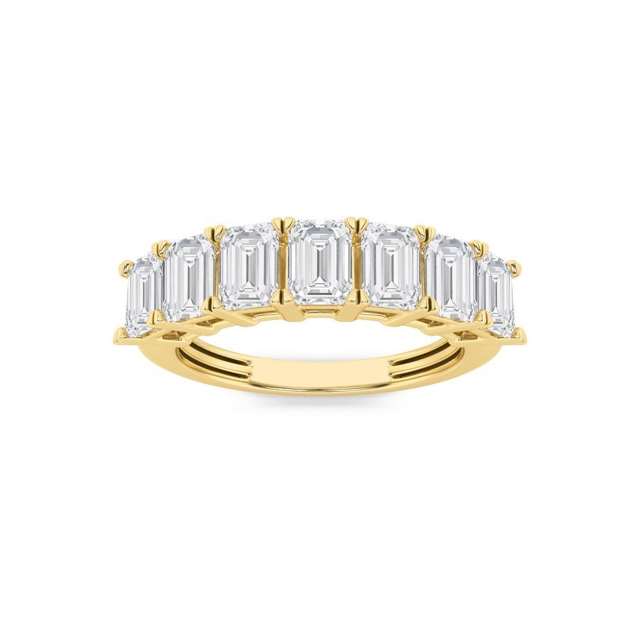 2CTW Emerald Shaped Lab Grown Diamond (F/VVS) Seven Stone Band Ring in 14K Gold