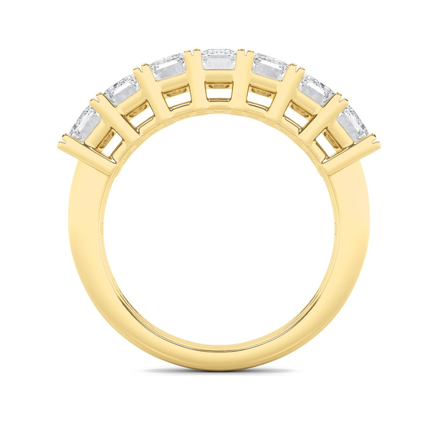 2CTW Emerald Shaped Lab Grown Diamond (F/VVS) Seven Stone Band Ring in 14K Gold