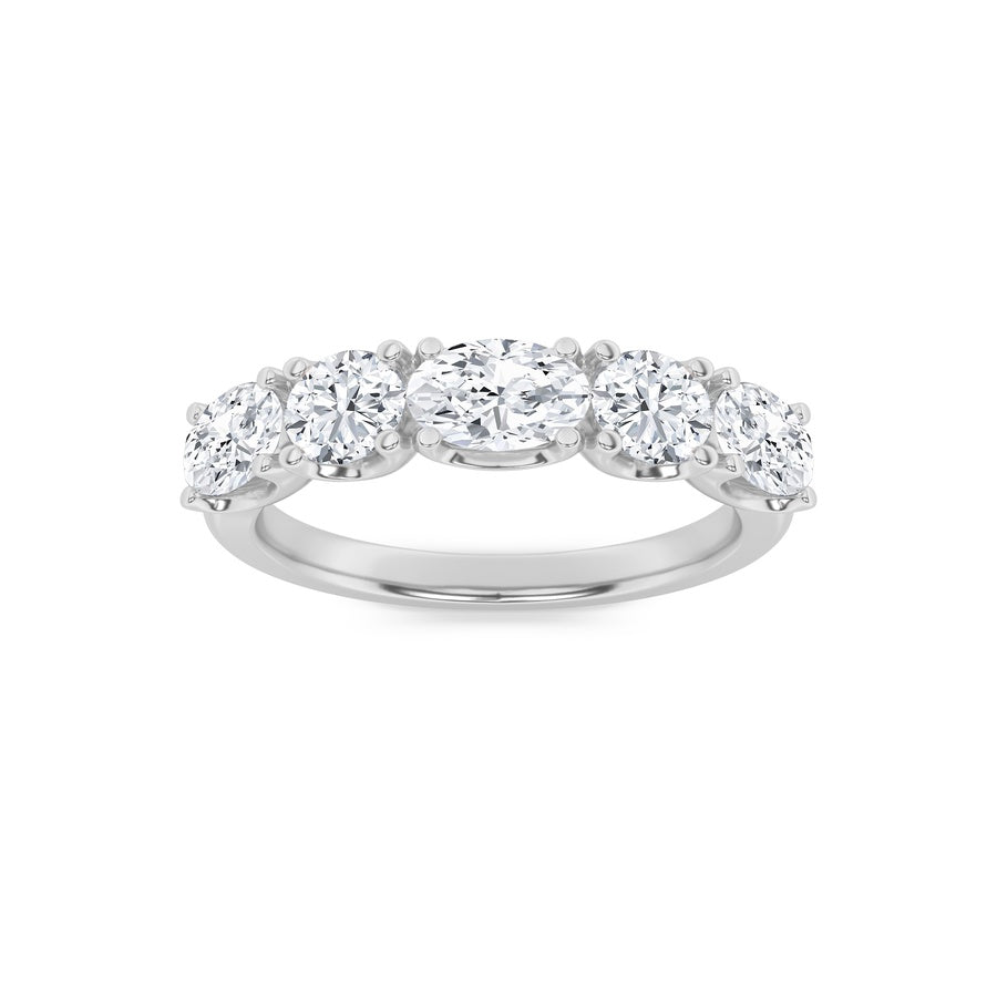 2CTW Oval Shaped Lab Grown Diamond (F/VVS) Five Stone Band Ring in 14K Gold