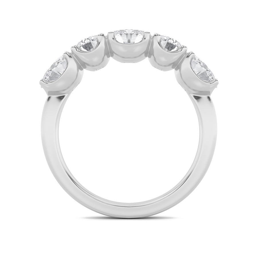 2CTW Oval Shaped Lab Grown Diamond (F/VVS) Five Stone Band Ring in 14K Gold