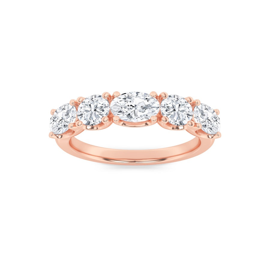 2CTW Oval Shaped Lab Grown Diamond (F/VVS) Five Stone Band Ring in 14K Gold