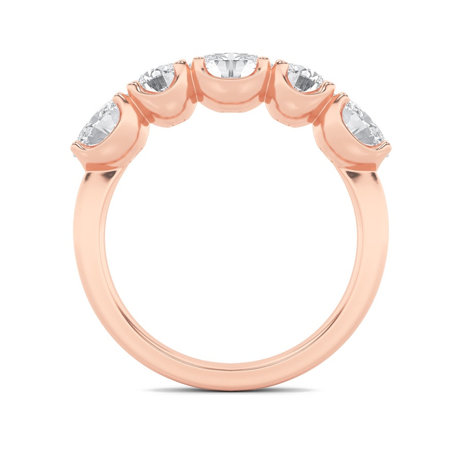 2CTW Oval Shaped Lab Grown Diamond (F/VVS) Five Stone Band Ring in 14K Gold