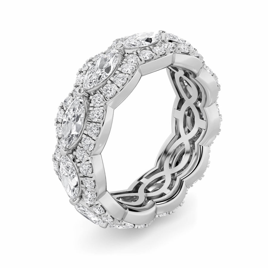 4CTW Marquise Shaped Lab Grown Diamond (F/VVS) Eternity Band Ring in 14K Gold