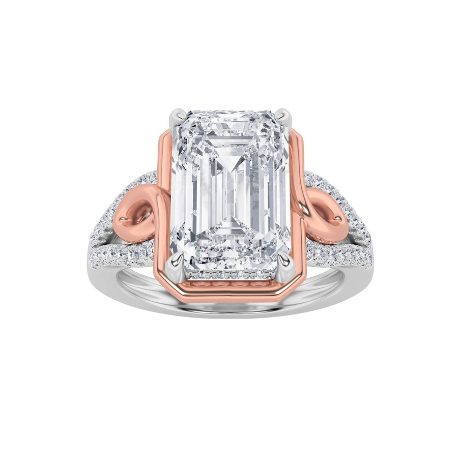 4.25CTW Emerald Shaped Lab Grown Diamond (F/VS) Bold Accented Two Tone Engagement Ring in 14K Gold