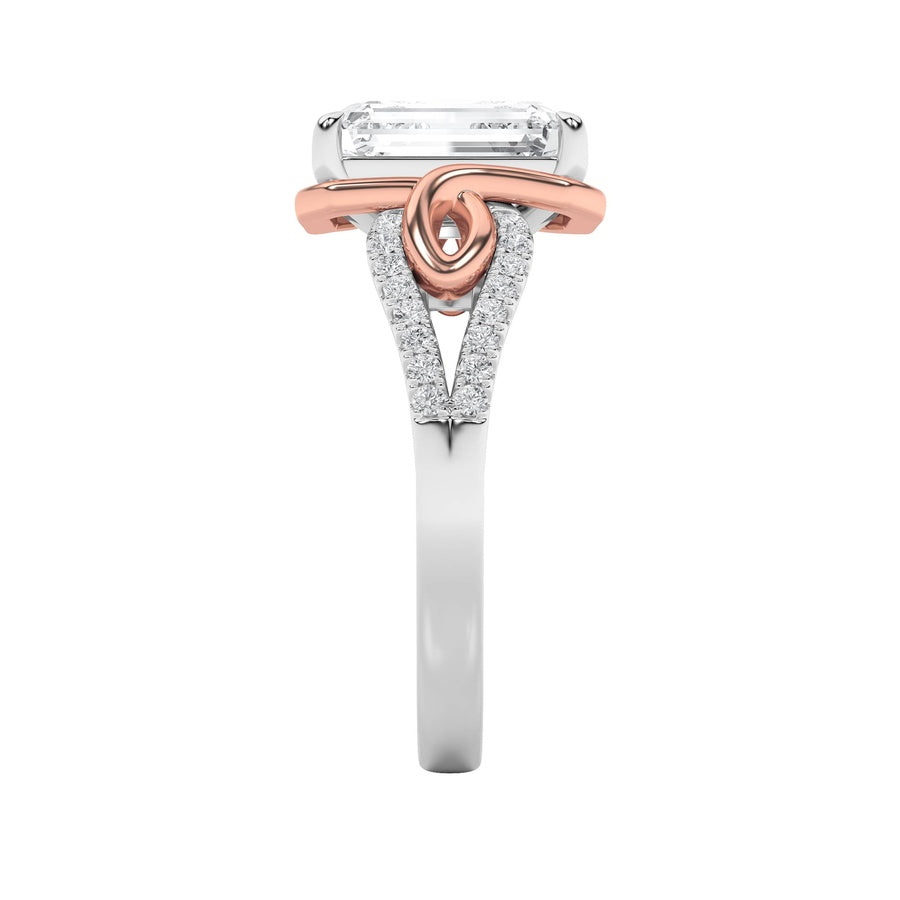 4.25CTW Emerald Shaped Lab Grown Diamond (F/VS) Bold Accented Two Tone Engagement Ring in 14K Gold