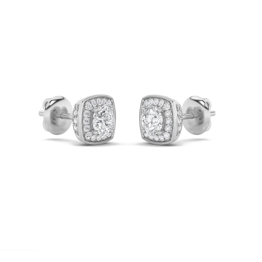 2CTW Round Shaped Lab Grown Diamond (F/VS) Halo Stud Earrings in 14K Gold