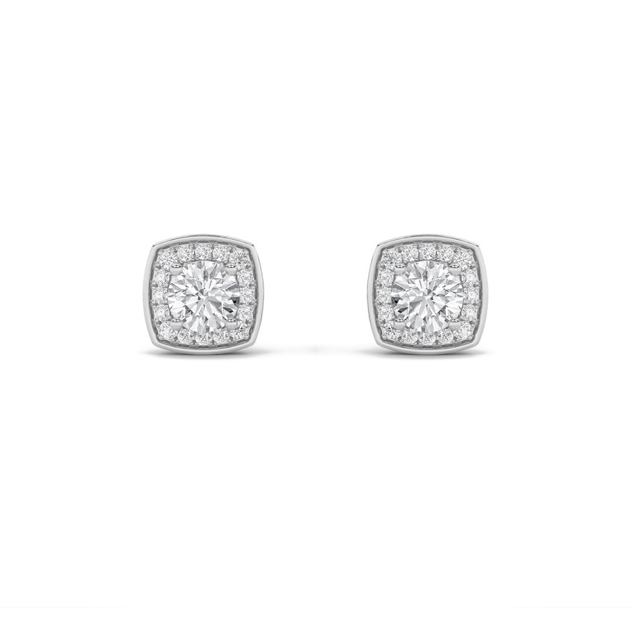 2CTW Round Shaped Lab Grown Diamond (F/VS) Halo Stud Earrings in 14K Gold
