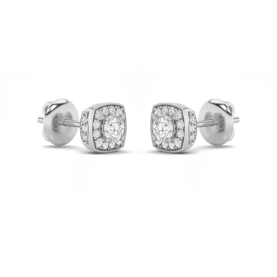2CTW Round Shaped Lab Grown Diamond (F/VS) Halo Stud Earrings in 14K Gold