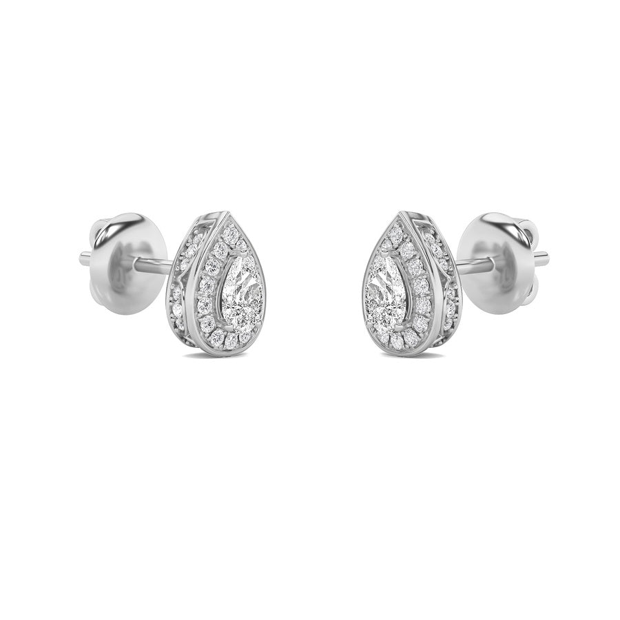 2CTW Pear Shaped Lab Grown Diamond (F/VS) Halo Stud Earrings in 14K Gold