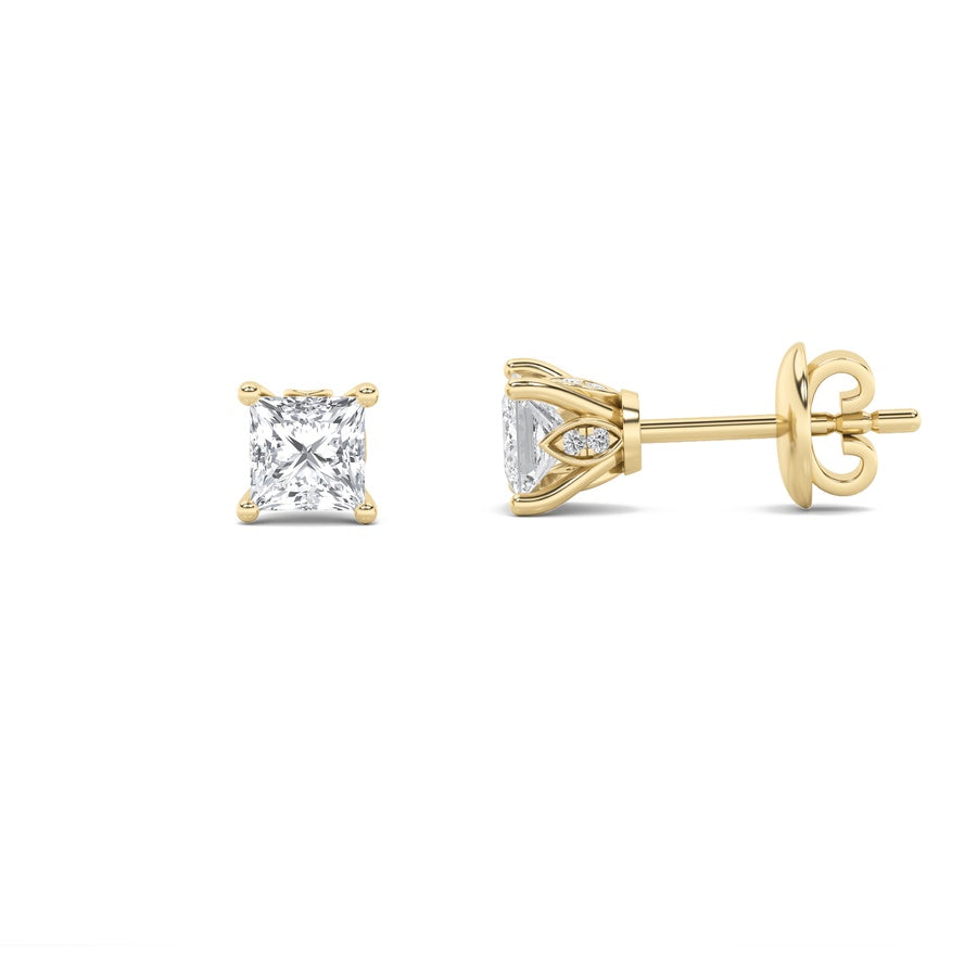 3CTW Princess Shaped Lab Grown Diamond (F/VS) Tulip Head Stud Earrings in 14K Gold