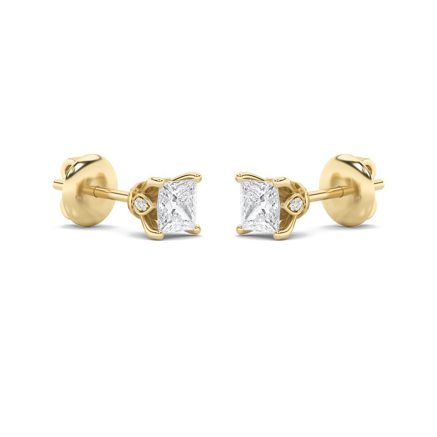 3CTW Princess Shaped Lab Grown Diamond (F/VS) Tulip Head Stud Earrings in 14K Gold