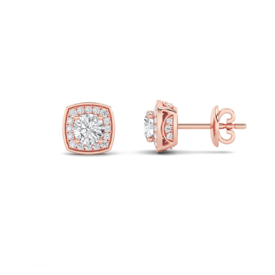 2CTW Round Shaped Lab Grown Diamond (F/VS) Halo Stud Earrings in 14K Gold