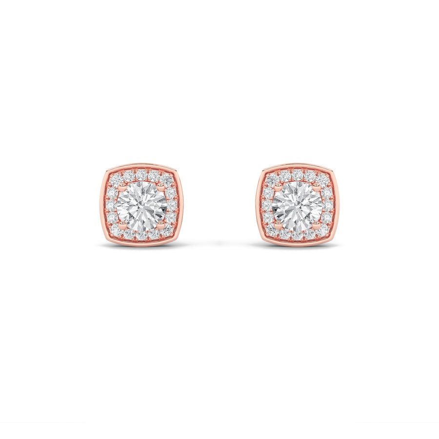 2CTW Round Shaped Lab Grown Diamond (F/VS) Halo Stud Earrings in 14K Gold