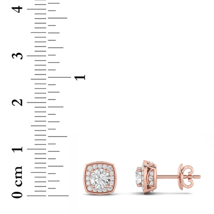 2CTW Round Shaped Lab Grown Diamond (F/VS) Halo Stud Earrings in 14K Gold
