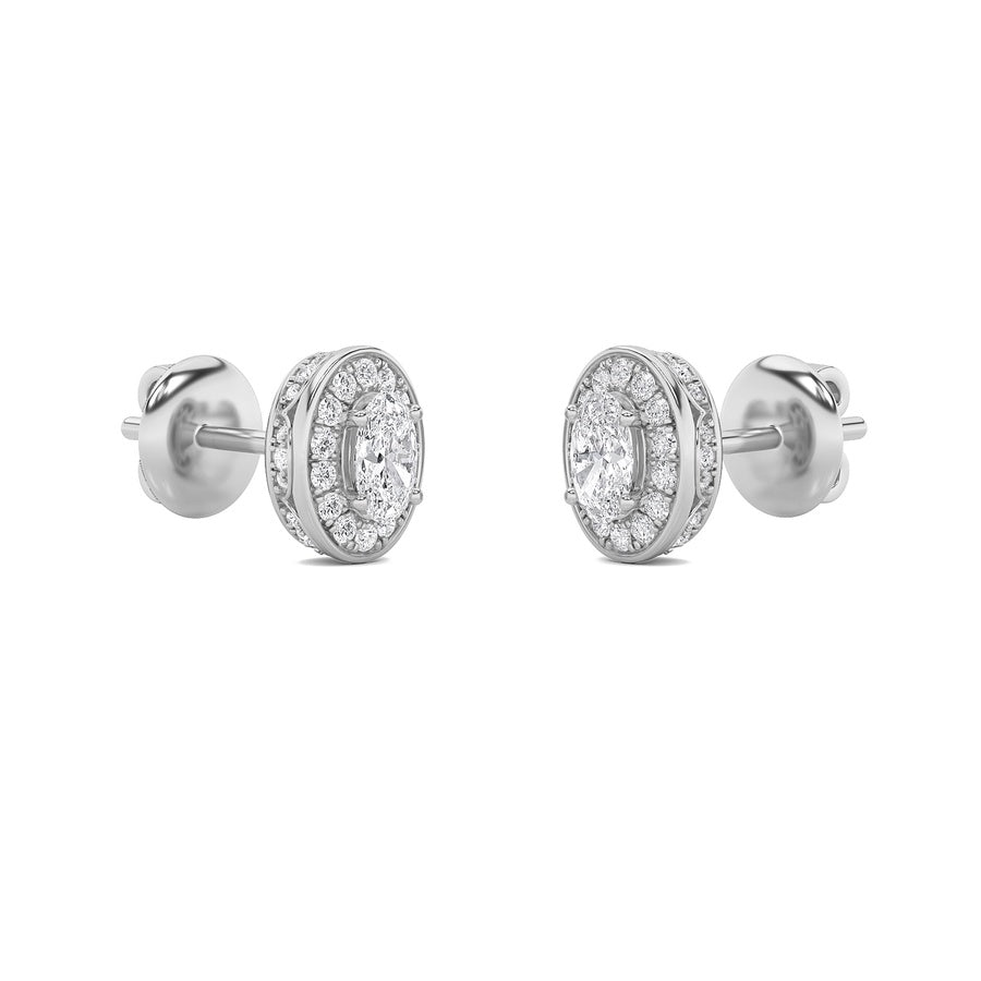 2CTW Oval Shaped Lab Grown Diamond (F/VS) Halo Stud Earrings in 14K Gold