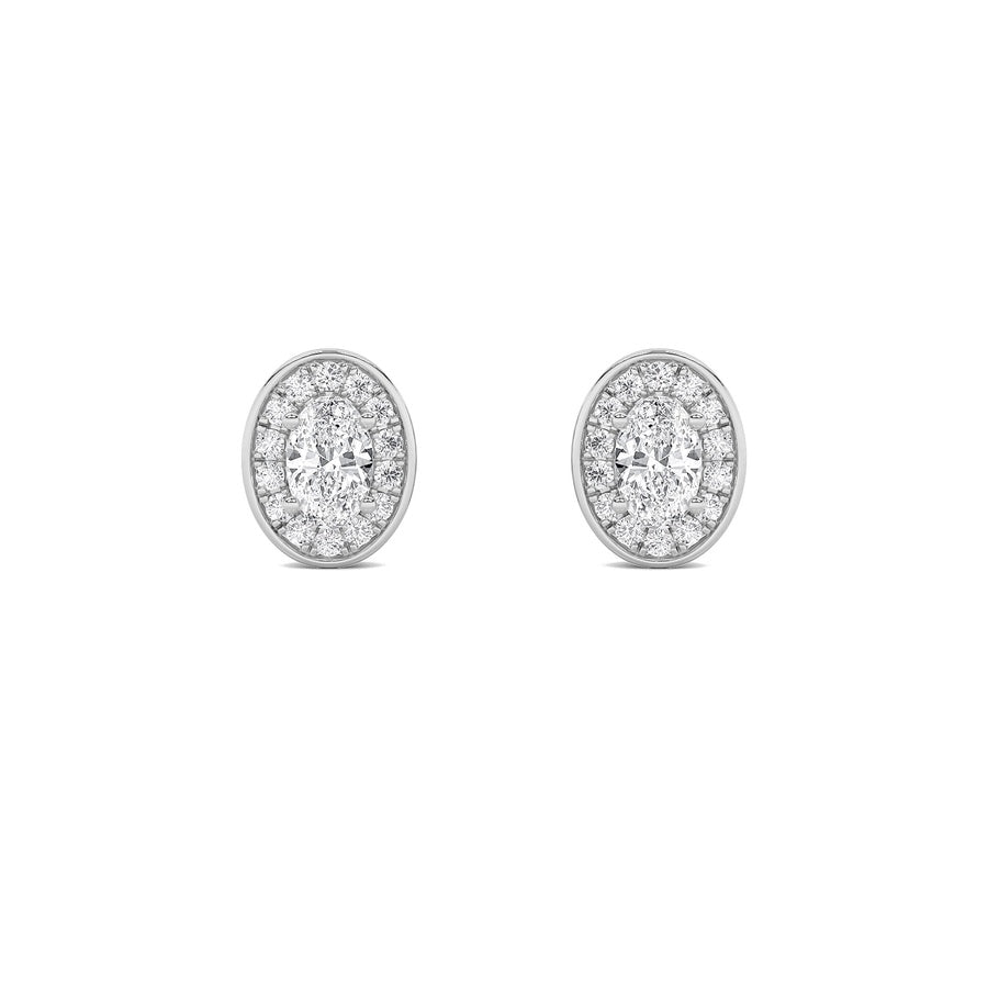 2CTW Oval Shaped Lab Grown Diamond (F/VS) Halo Stud Earrings in 14K Gold