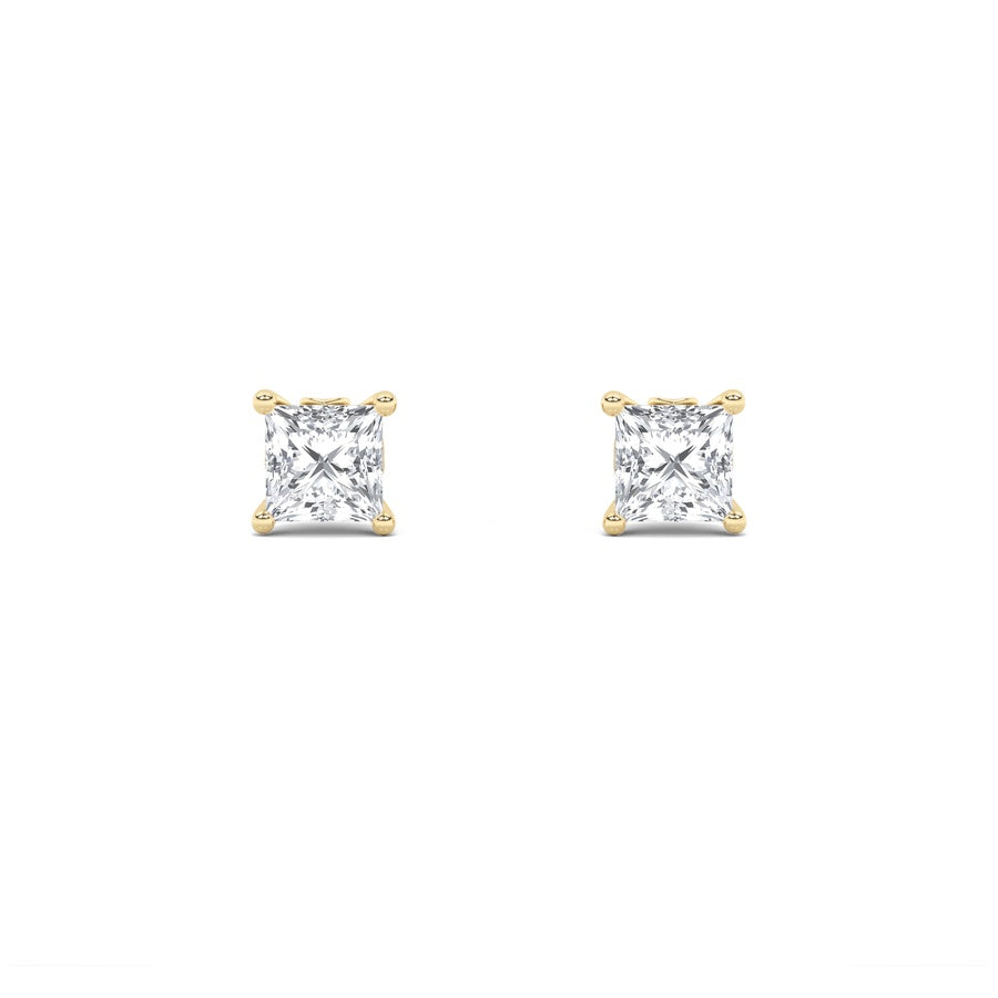 2CTW Princess Shaped Lab Grown Diamond (F/VS) Tulip Head Stud Earrings in 14K Gold