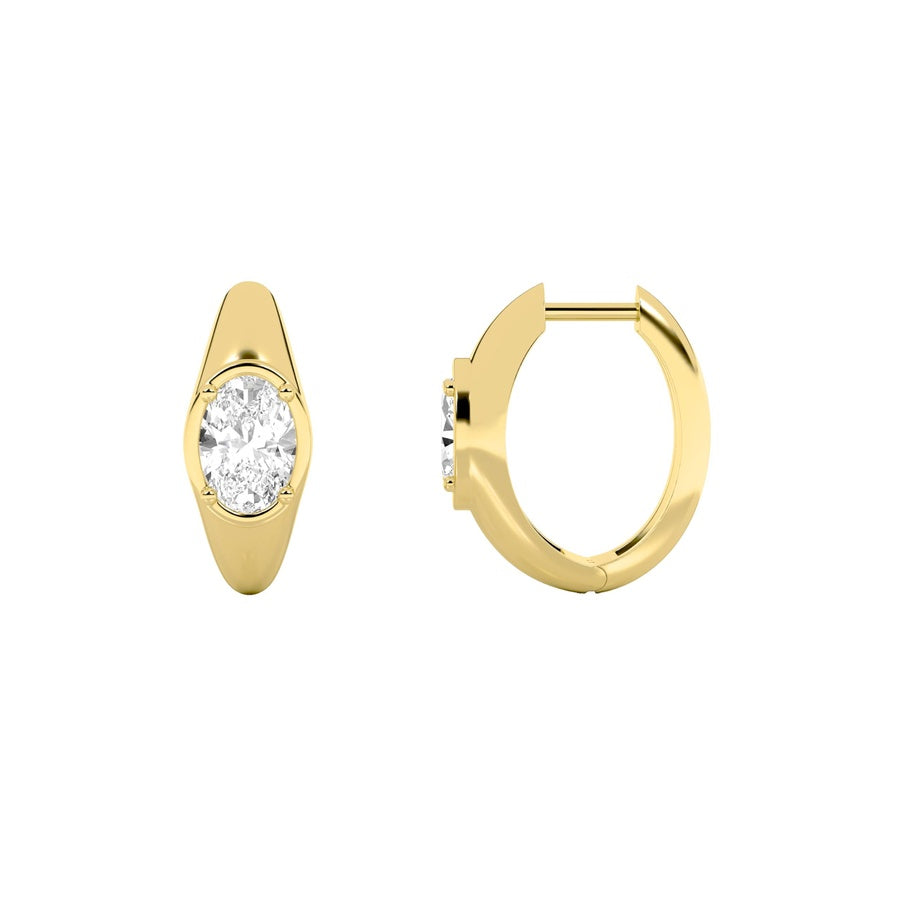 2CTW Oval Shaped Lab Grown Diamond (F/VS) Solitaire Huggie Earrings in 14K Gold