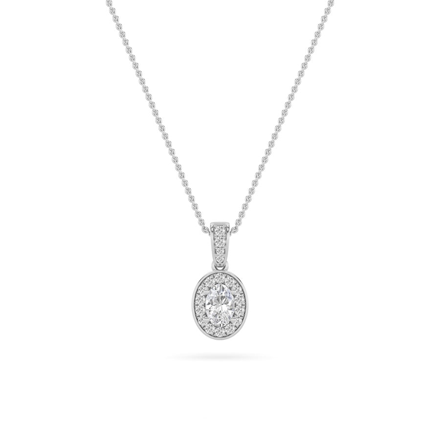 0.75CTW Oval Shaped Lab Grown Diamond (F/VS) Halo Pendant in 14K Gold