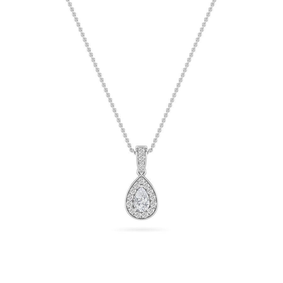 0.75CTW Pear Shaped Lab Grown Diamond (F/VS) Halo Pendant in 14K Gold