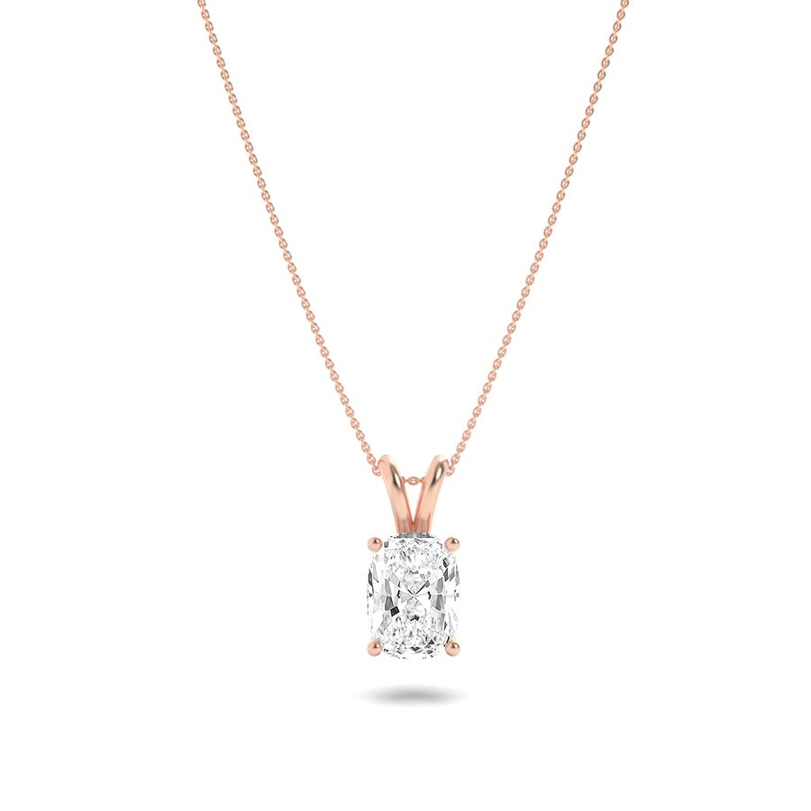 1CTW Elongated Cushion Shaped Lab Grown Diamond (F/VS) Split Bale Solitaire Pendant in 14K Gold
