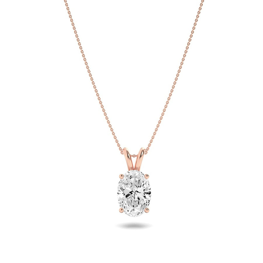 2CTW Oval Shaped Lab Grown Diamond (F/VS) Split Bale Solitaire Pendant in 14K Gold