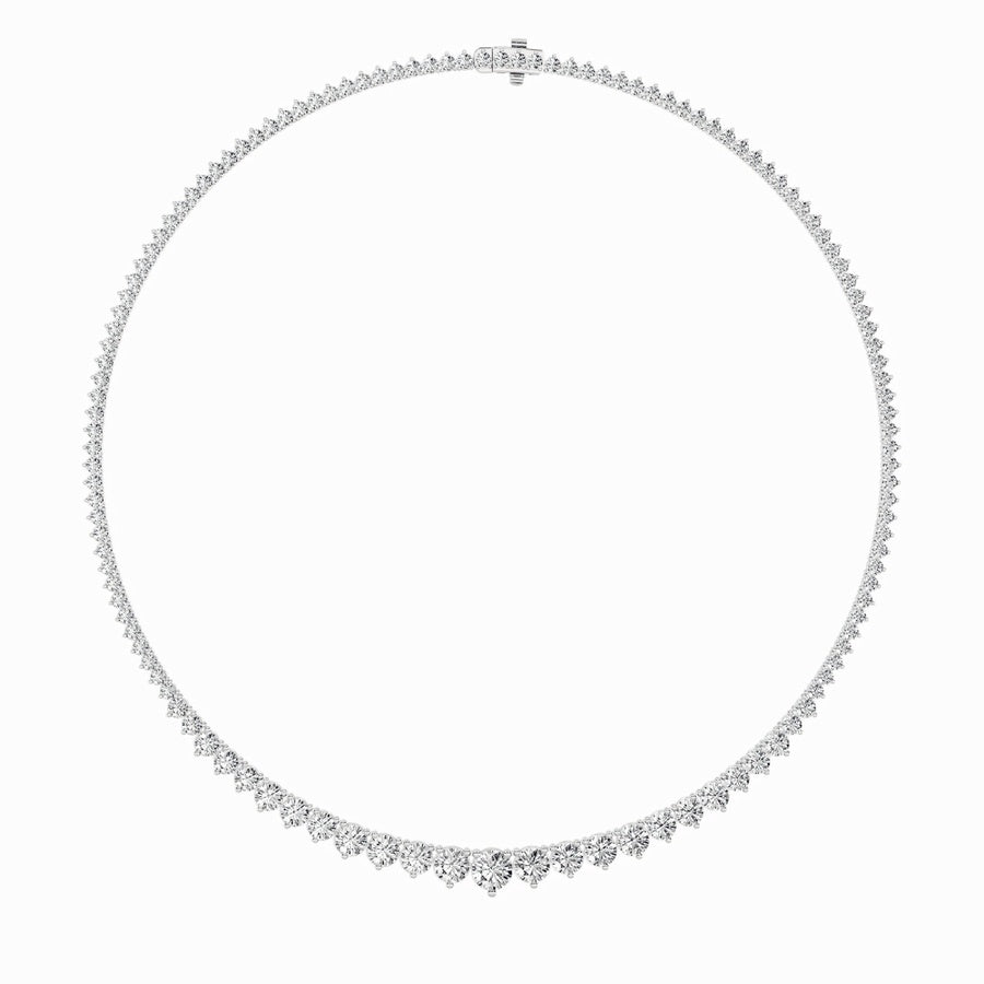 10CTW Round Shaped Lab Grown Diamond (F/VS) Three Prong Graduating Necklace in 14K Gold