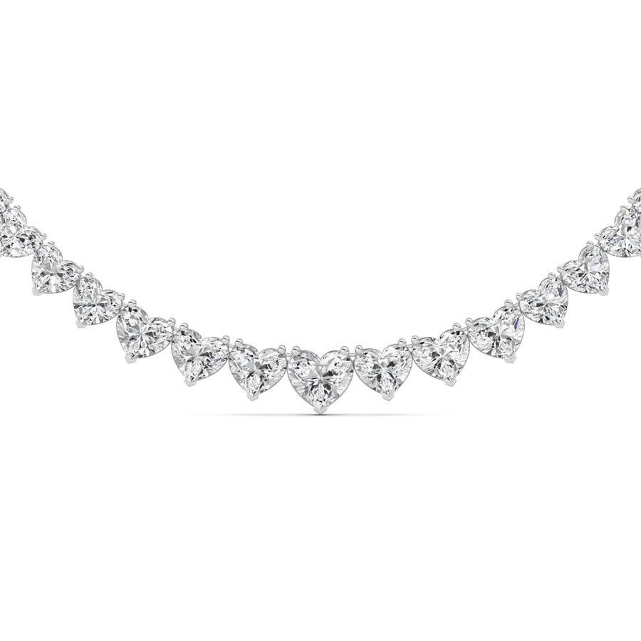 65CTW Heart Shaped Lab Grown Diamond (F/VS ) Tennis Necklace in 14K Gold