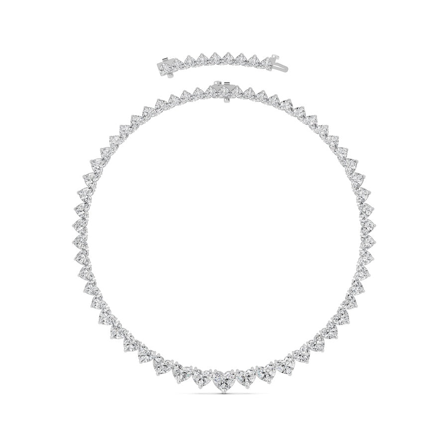 65CTW Heart Shaped Lab Grown Diamond (F/VS ) Tennis Necklace in 14K Gold