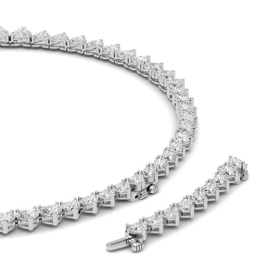 65CTW Heart Shaped Lab Grown Diamond (F/VS ) Tennis Necklace in 14K Gold