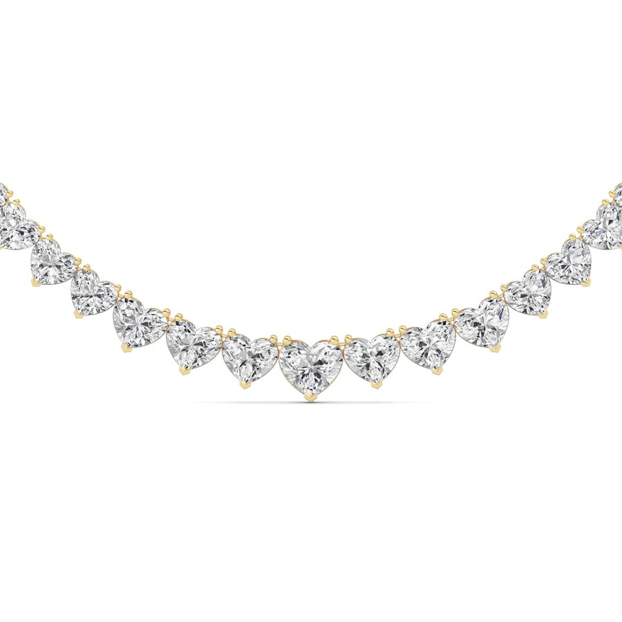 65CTW Heart Shaped Lab Grown Diamond (F/VS ) Tennis Necklace in 14K Gold