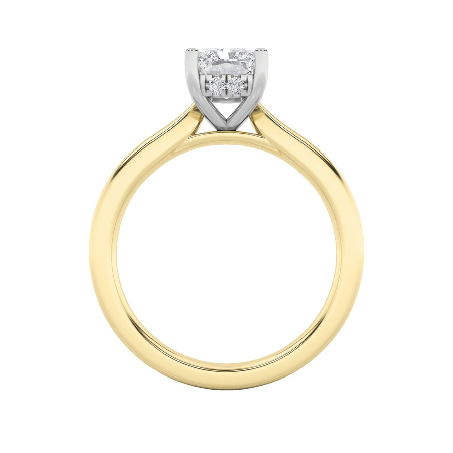 3CTW Radiant Shaped Lab Grown Diamond (F/VVS) Hidden Halo Cathedral Shank Engagement Ring in 14K Gold