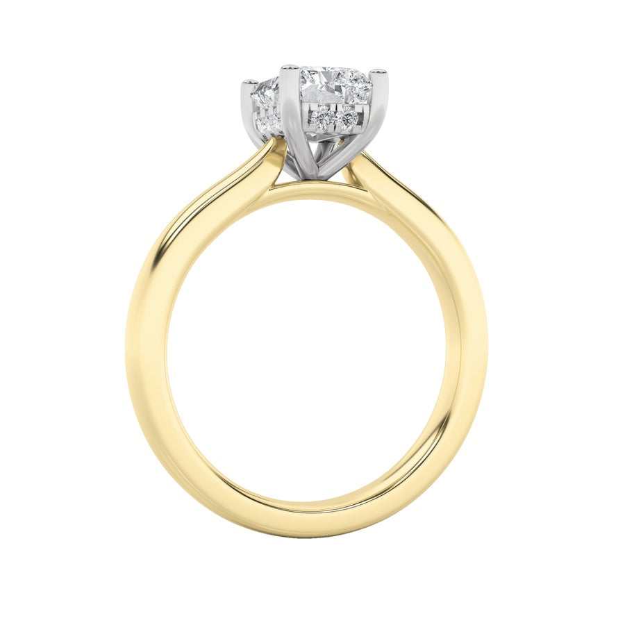 3CTW Radiant Shaped Lab Grown Diamond (F/VVS) Hidden Halo Cathedral Shank Engagement Ring in 14K Gold