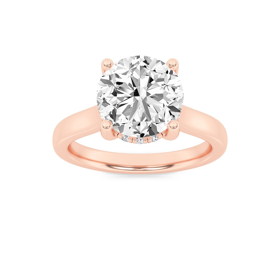 1CTW Round Shaped Lab Grown Diamond (F/VVS) Hidden Halo Cathedral Shank Engagement Ring in 14K Gold