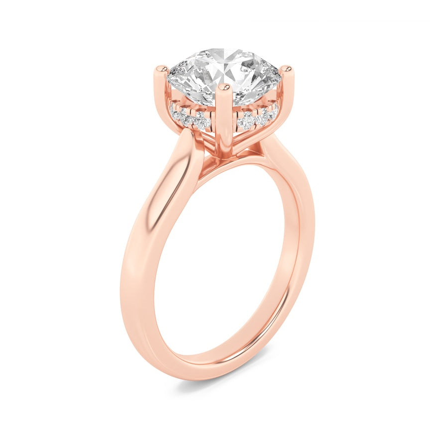1CTW Round Shaped Lab Grown Diamond (F/VVS) Hidden Halo Cathedral Shank Engagement Ring in 14K Gold