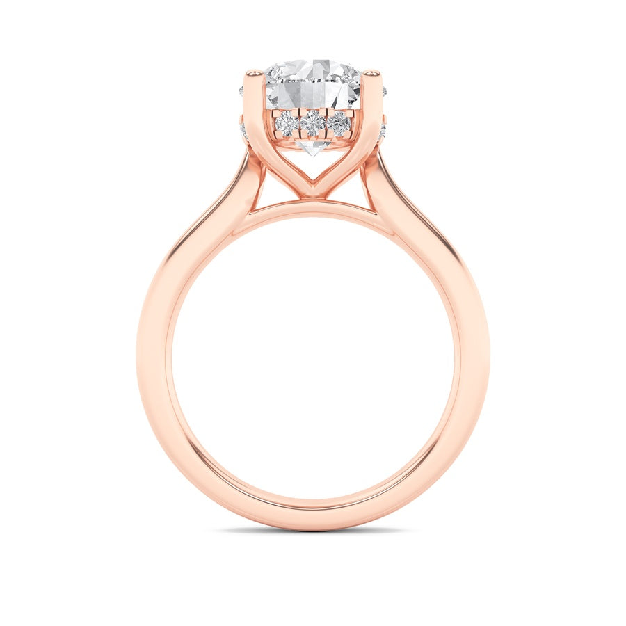 1CTW Round Shaped Lab Grown Diamond (F/VVS) Hidden Halo Cathedral Shank Engagement Ring in 14K Gold