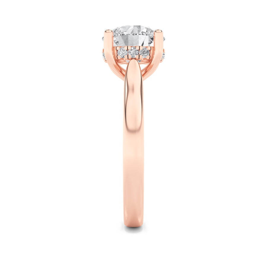 1CTW Round Shaped Lab Grown Diamond (F/VVS) Hidden Halo Cathedral Shank Engagement Ring in 14K Gold