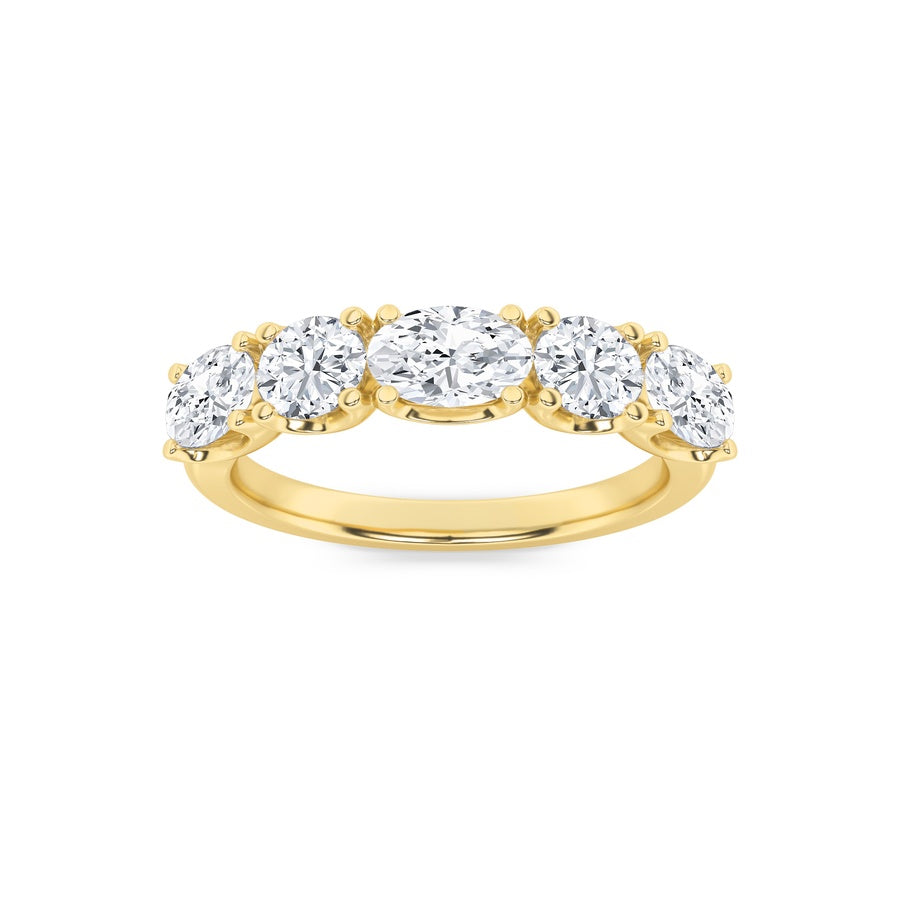 2CTW Oval Shaped Lab Grown Diamond (F/VVS) Five Stone Band Ring in 14K Gold