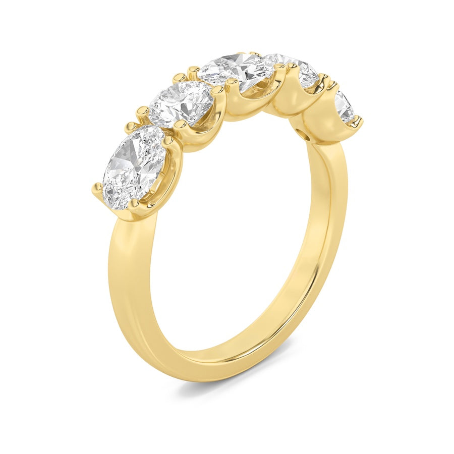 2CTW Oval Shaped Lab Grown Diamond (F/VVS) Five Stone Band Ring in 14K Gold