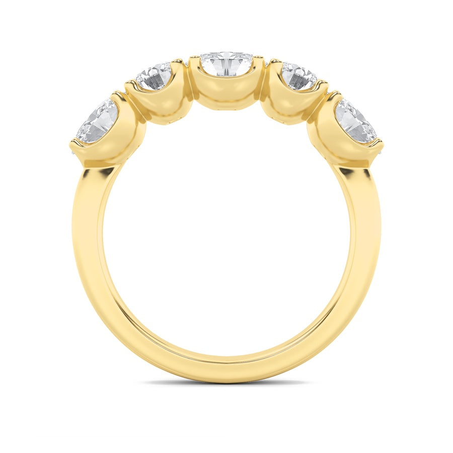 2CTW Oval Shaped Lab Grown Diamond (F/VVS) Five Stone Band Ring in 14K Gold