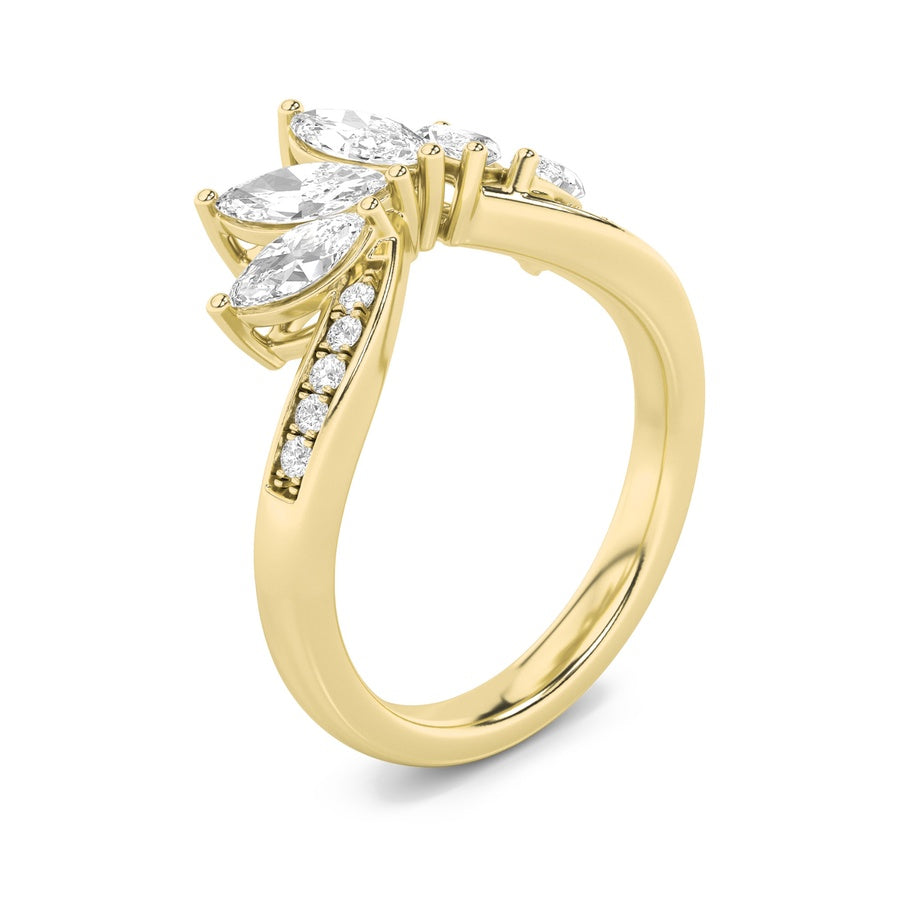 1.5CTW Marquise Shaped Lab Grown Diamond (F/VVS) Fancy Contour Ring in 14K Gold