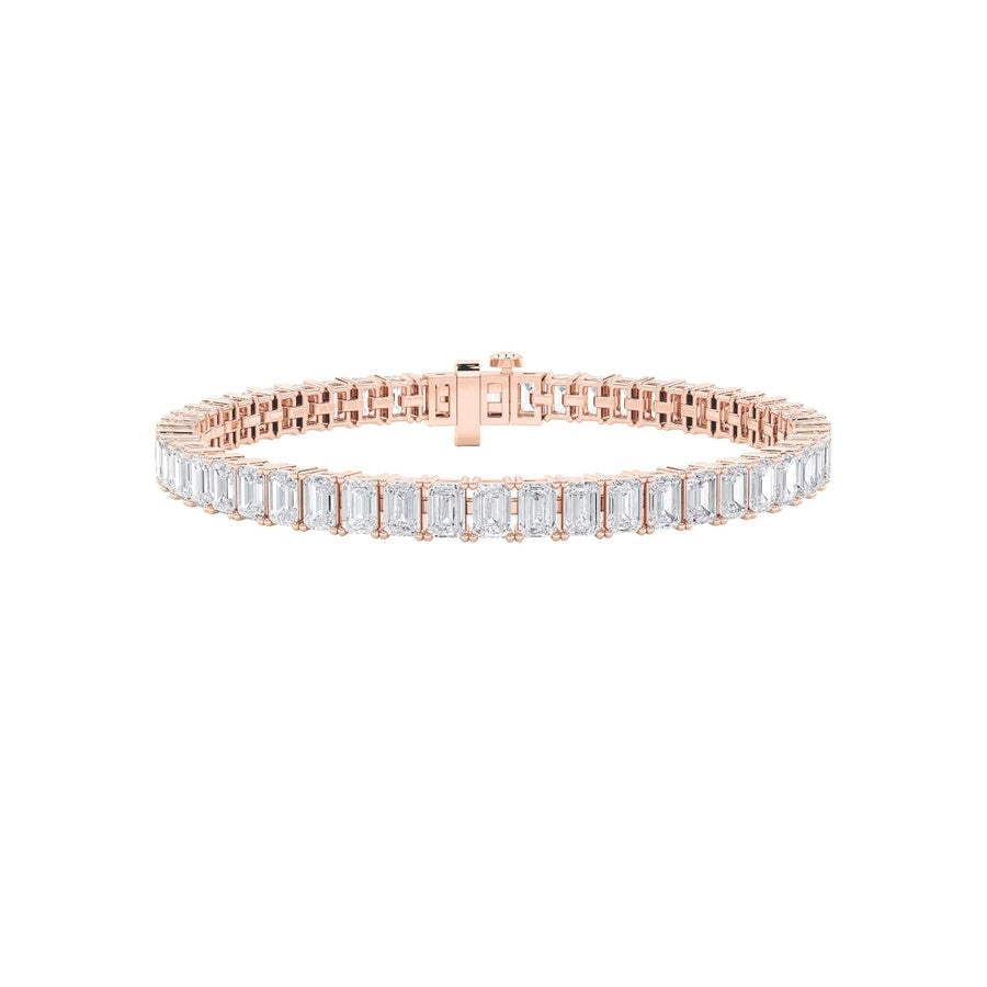 10CTW Emerald Shaped Lab Grown Diamond (F/VS) East West Line Bracelet in 14K Gold