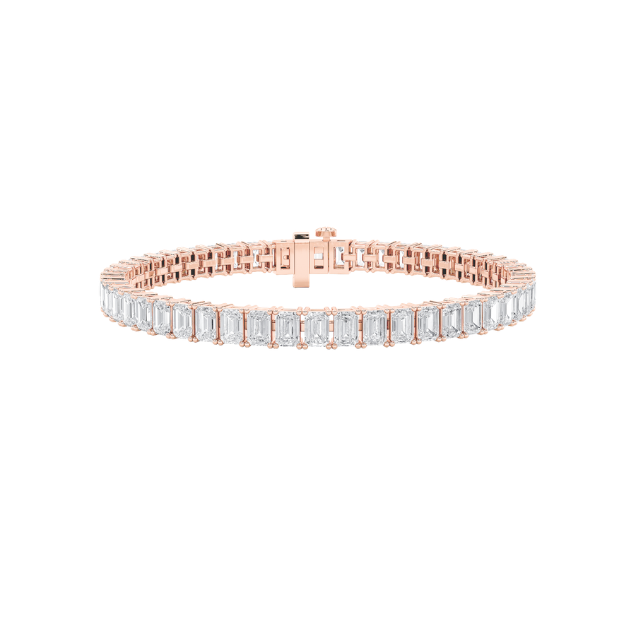 10CTW Emerald Shaped Lab Grown Diamond (F/VS) East West Line Bracelet in 14K Gold